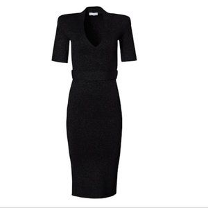 NWT Scanlan Theodore Crepe Knit Tinsel Black Dress